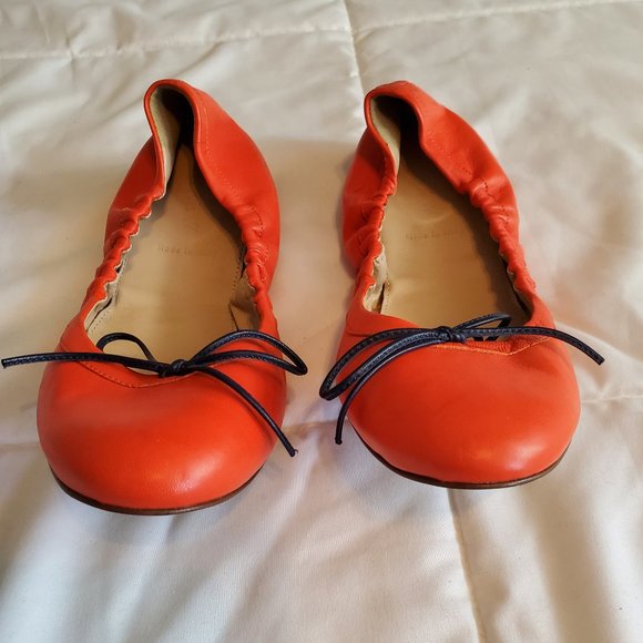 J. Crew Shoes - J. Crew Orange Leather Ballet Flats with Navy Bow
